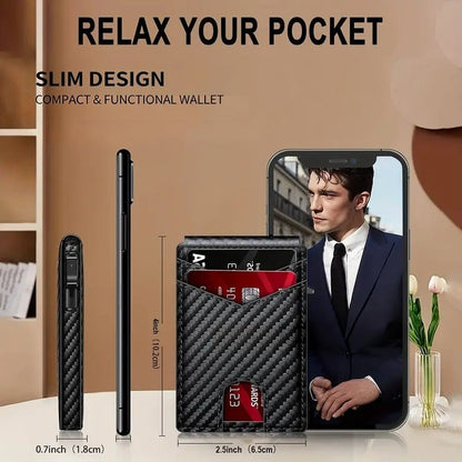 ✨✨✨Wallet - With Pop Up Aluminum Case Money Clip Slim Leather Slots Credit Card Holder RFID Blocking Bifold Minimalist Wallet