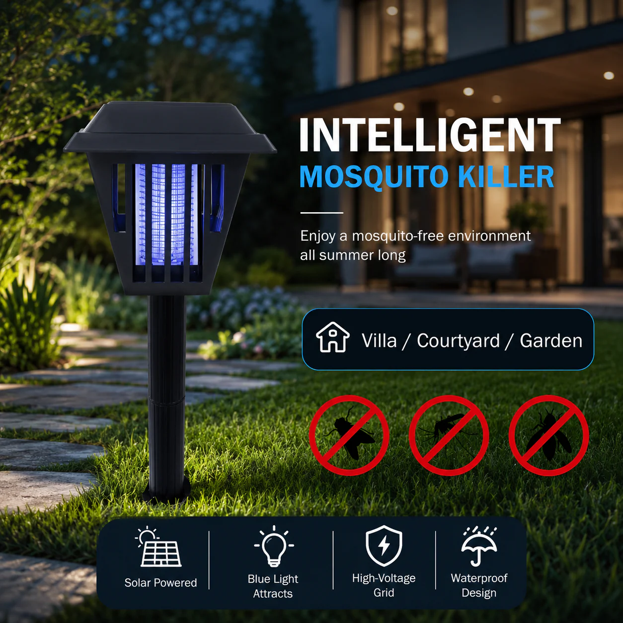 Last day 50％OFF🌙 Solar Mosquito Zapper Light 2-in-1 UV Bug Killer & Outdoor Garden Lamp, Waterproof & Solar Powered