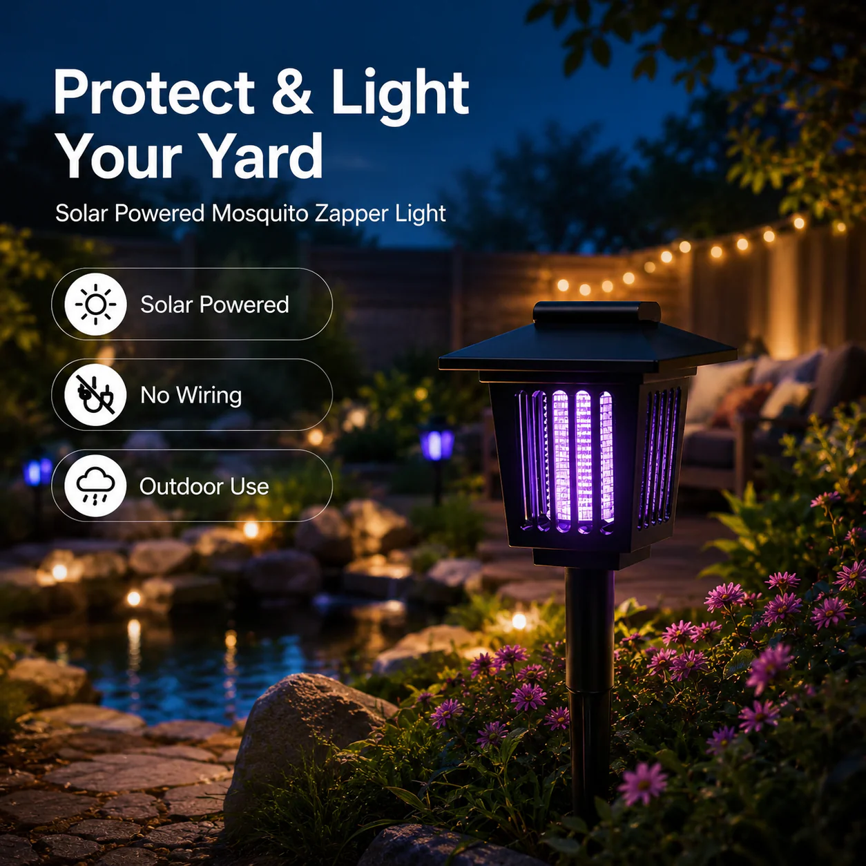 Last day 50％OFF🌙 Solar Mosquito Zapper Light 2-in-1 UV Bug Killer & Outdoor Garden Lamp, Waterproof & Solar Powered