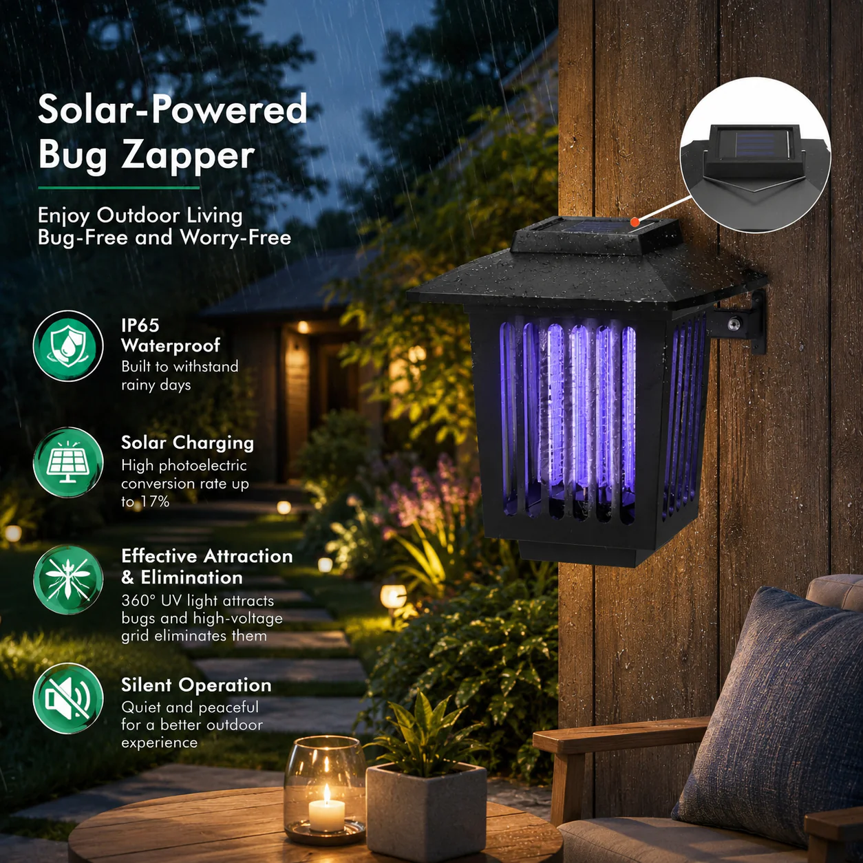 Last day 50％OFF🌙 Solar Mosquito Zapper Light 2-in-1 UV Bug Killer & Outdoor Garden Lamp, Waterproof & Solar Powered