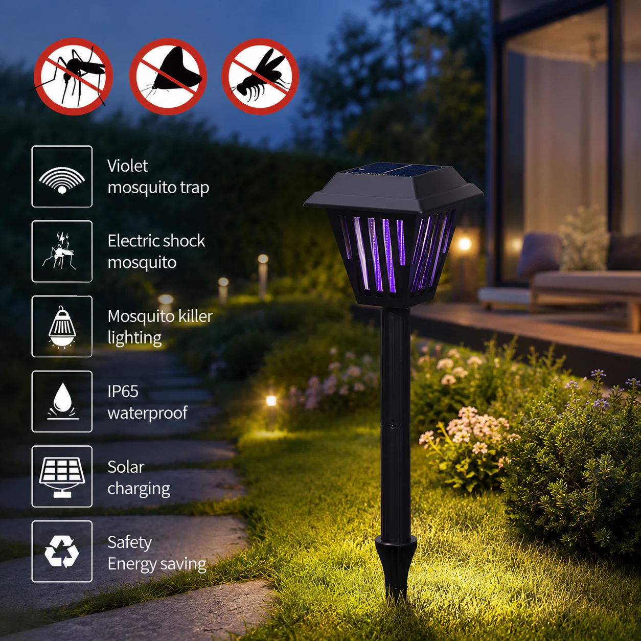 Last day 50％OFF🌙 Solar Mosquito Zapper Light 2-in-1 UV Bug Killer & Outdoor Garden Lamp, Waterproof & Solar Powered